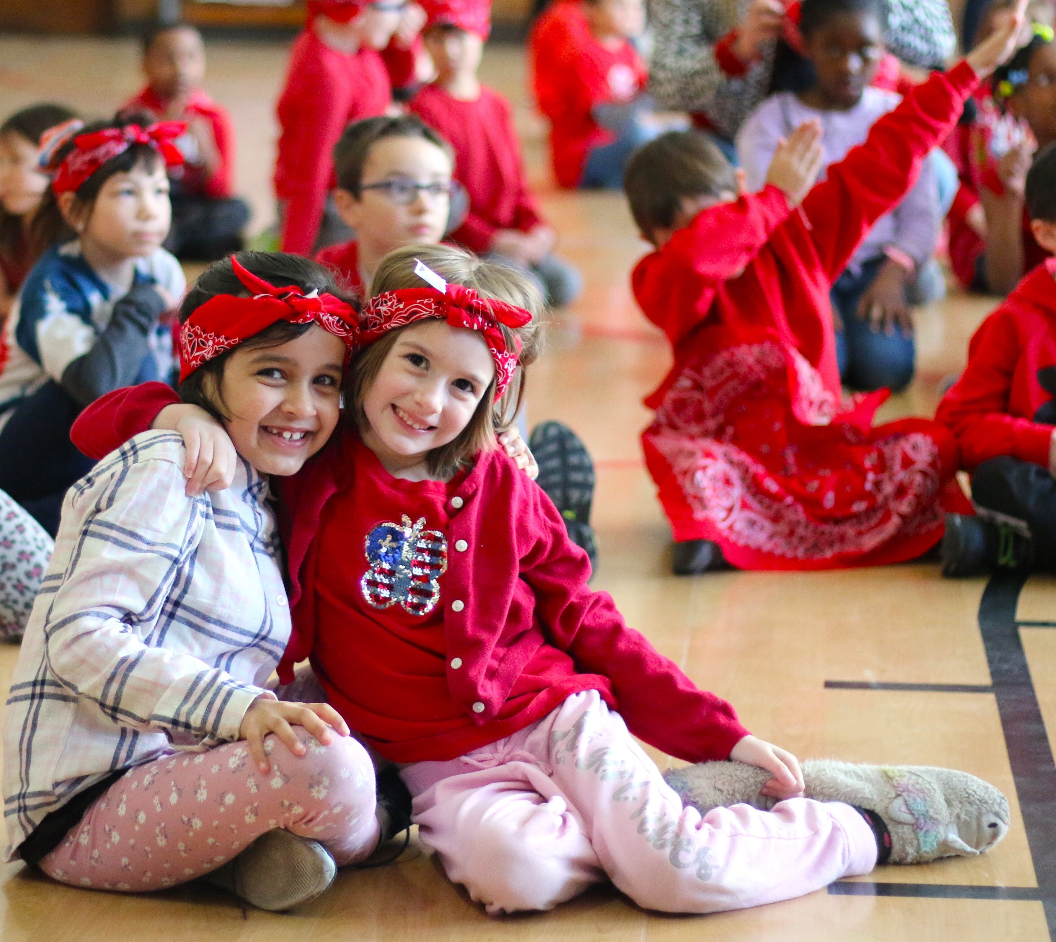 North Park Montessori students at their Wear Red Day Dance Party