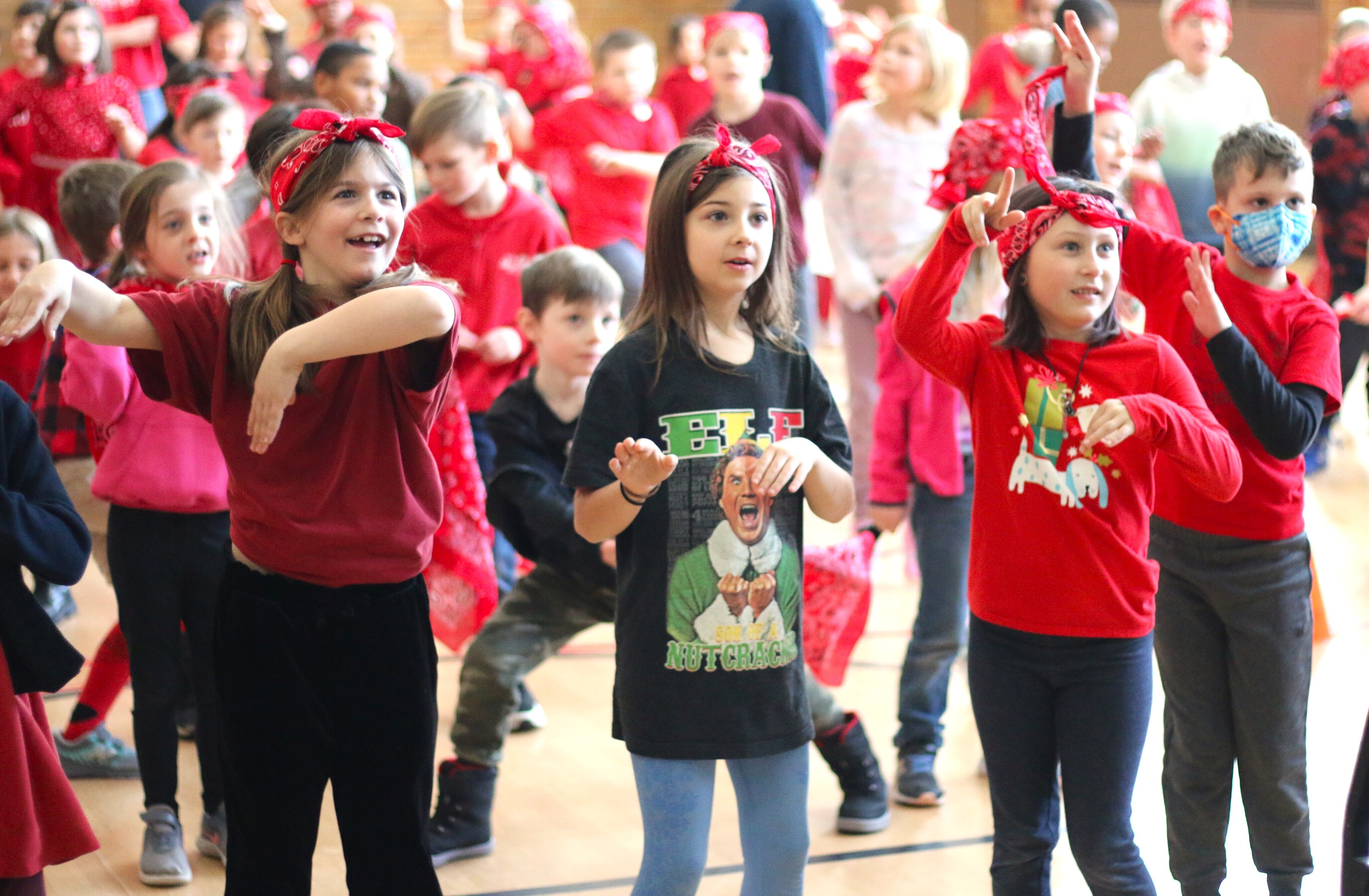 North Park Montessori students at their Wear Red Day Dance Party
