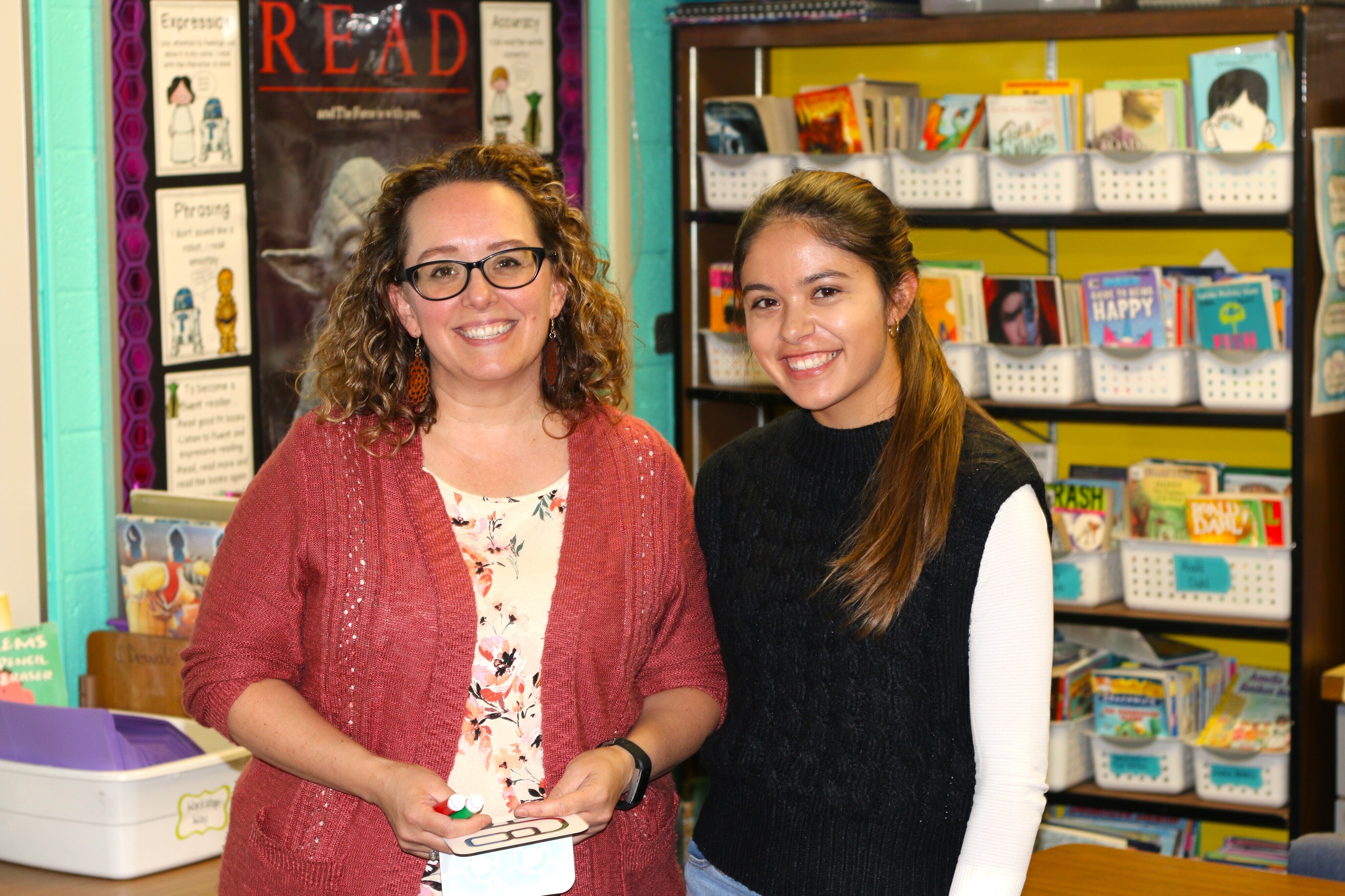 Shawmut Hills third-grade teacher Jennifer Dewald, left, and student teacher and Grand Valley student Ashley Downey