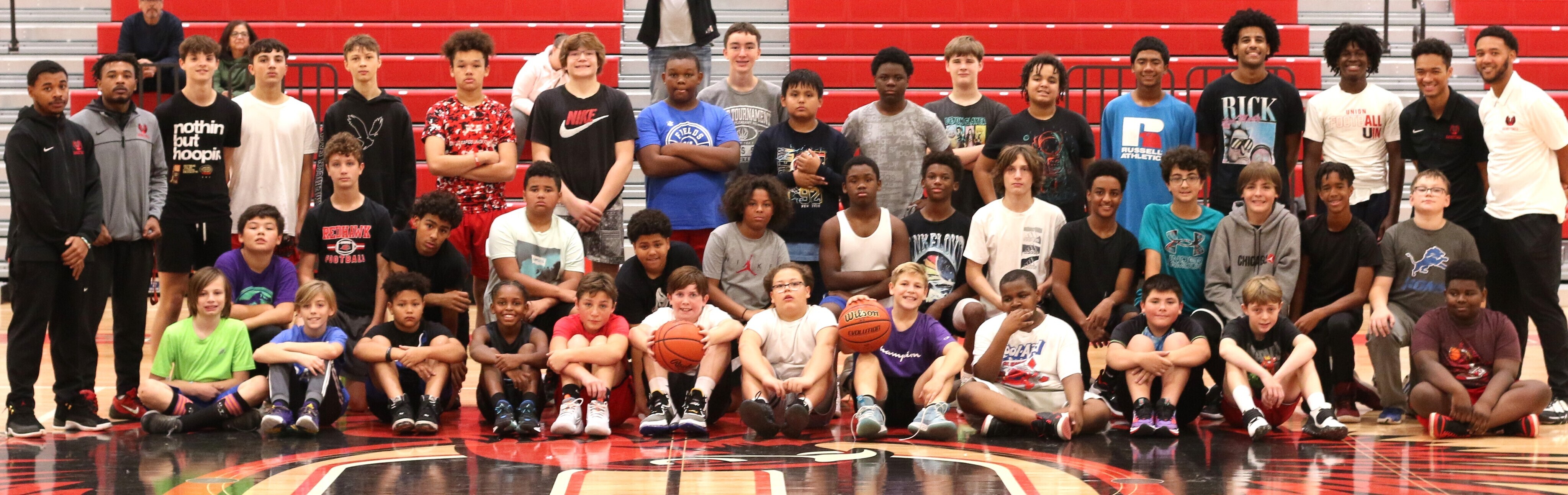 Happy GRPS middle school scholars at the end of a recent basketball clinic at Union High School